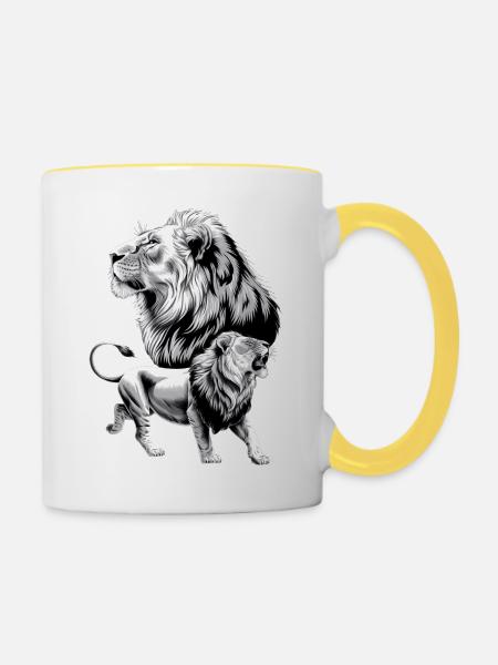 Löwe - Tasse zweifarbig - Weiß/Gelb