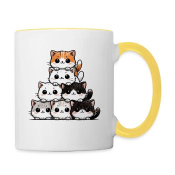Cat & Kitten, Cute Cats, Cat Stack - Contrasting Mug - white/yellow - Right