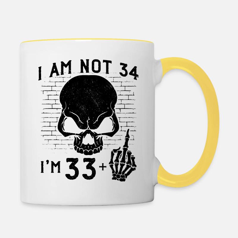 Ich bin 33 plus Mittelfinger - 34. Geburtstag - Tasse zweifarbig - Weiß/Gelb