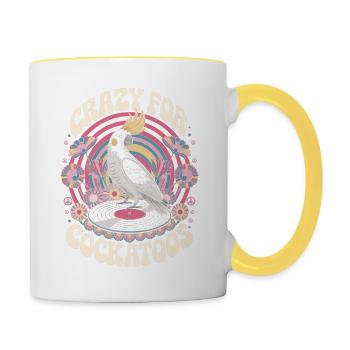 Crazy For Cockatoos Bunte Schallplatten - Tasse zweifarbig - Weiß/Gelb - Rechts