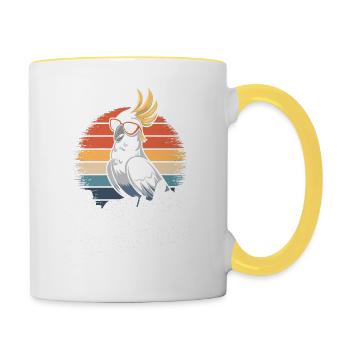 Crazy For Cockatoos Retro Sonnenbrille Vogel - Tasse zweifarbig - Weiß/Gelb - Rechts