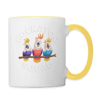 Cockatoo Squad Bunte Papageien Gruppe - Tasse zweifarbig - Weiß/Gelb - Rechts