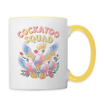 Fröhliche Kakadu Gemeinschaftstext Bild - Tasse zweifarbig - Weiß/Gelb - Rechts