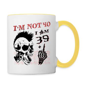 Ich bin 39 plus Mittelfinger - 40. Geburtstag - Tasse zweifarbig - Weiß/Gelb - Rechts