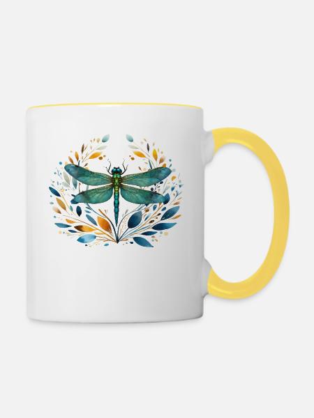 Libelle Dragonfly - Tasse zweifarbig - Weiß/Gelb