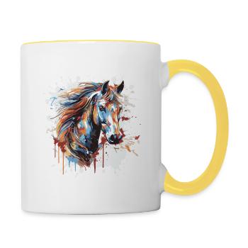 Horse Head Portrait Pop Art - Contrasting Mug - white/yellow - Right