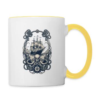 Abenteuer Auf Hoher See Mit Piratenschiff - Tasse zweifarbig - Weiß/Gelb - Rechts
