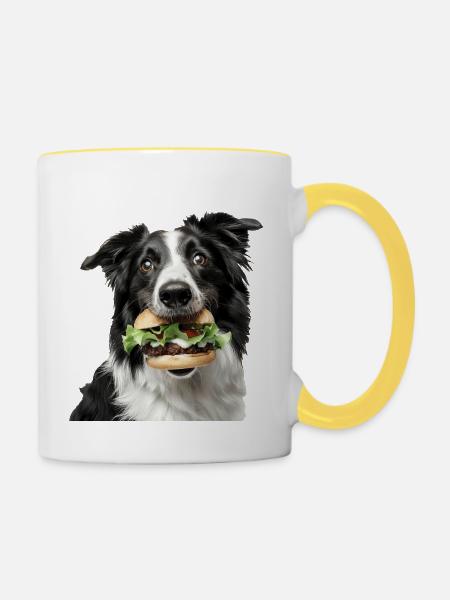Border Collie - Tasse zweifarbig - Weiß/Gelb