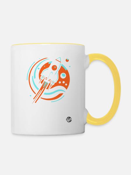 Retro coole Cartoon-Rakete - Tasse zweifarbig - Weiß/Gelb