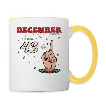 Dezember Mädchen 43 + Flip Off | Heftiger 44. Platz - Tasse zweifarbig - Weiß/Gelb - Rechts