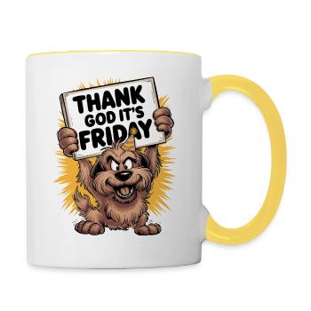 Thank God It's Friday - Fun Happy Dog Design - Contrasting Mug - white/yellow - Right