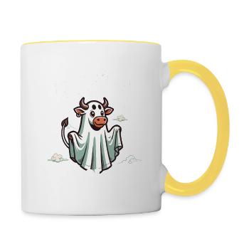 Cow Costume Halloween Humor Funny Ghost - Contrasting Mug - white/yellow - Right