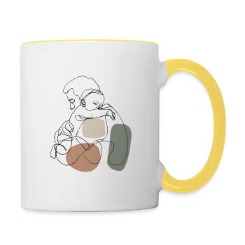 Père avec enfant, bébé - Mug contrasté - blanc/jaune - Droite