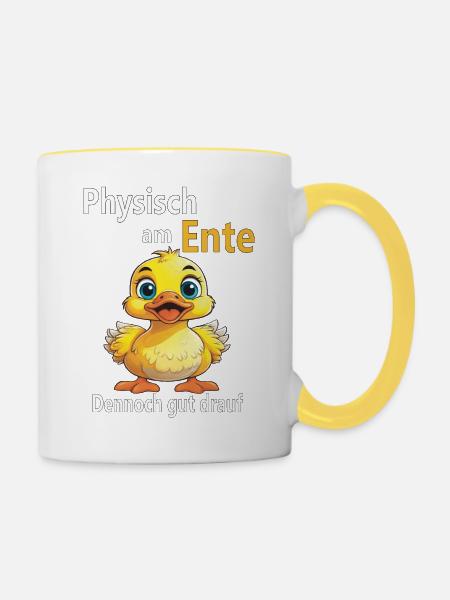 Physisch am Ente - Tasse zweifarbig - Weiß/Gelb