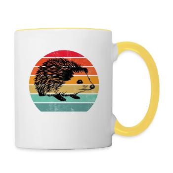Vintage Retro Igel - Tasse zweifarbig - Weiß/Gelb - Rechts
