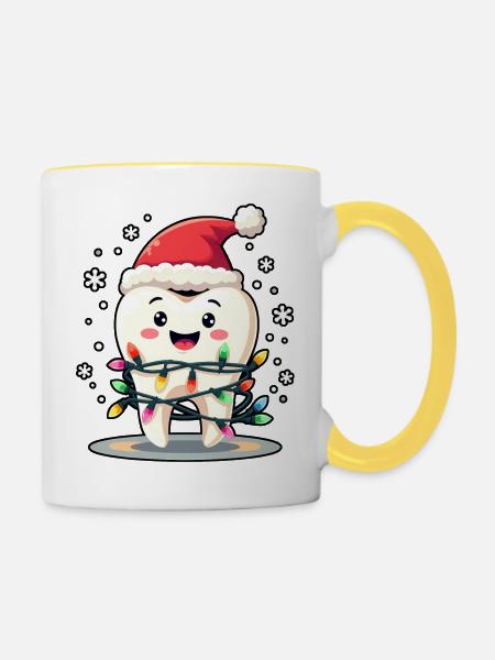 Zähne Weihnachten Zahnarzt Geschenk - Tasse zweifarbig - Weiß/Gelb