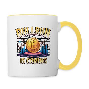 "Bullrun is coming" Bitcoin für Krypto Trader - Tasse zweifarbig - Weiß/Gelb - Rechts