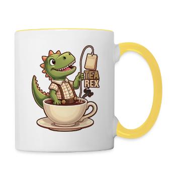 Tea Rex Tyrannosaurus Rex Lederhose Lederhosn - Tasse zweifarbig - Weiß/Gelb - Rechts