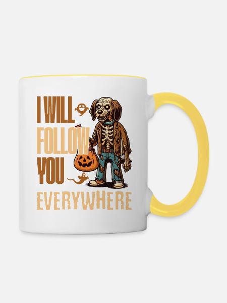 Halloween Gruseliger Hund Begleiter - Tasse zweifarbig - Weiß/Gelb
