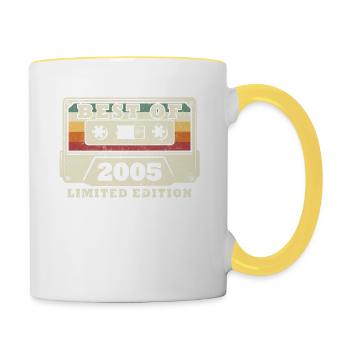 Jahrgang 2005 Retro Vintage Kassette Geburtstag - Tasse zweifarbig - Weiß/Gelb - Rechts