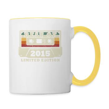 Jahrgang 2015 Retro Vintage Kassette Geburtstag - Tasse zweifarbig - Weiß/Gelb - Rechts