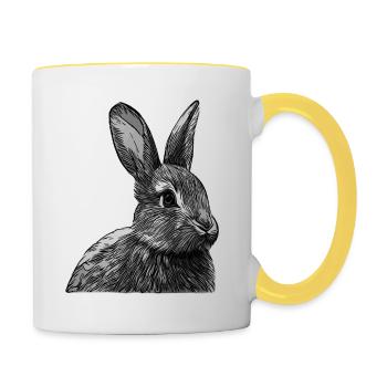 Graphique de conception d’animaux de visage de lapin gris - Mug contrasté - blanc/jaune - Droite
