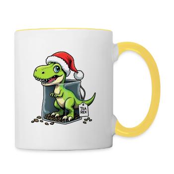 Tea Rex Dinosaurier Weihnachten Tee - Tasse zweifarbig - Weiß/Gelb - Rechts