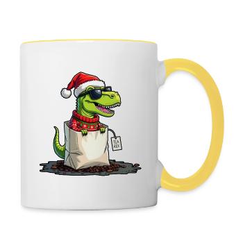 Tea Rex Dinosaurier Weihnachten Tee - Tasse zweifarbig - Weiß/Gelb - Rechts
