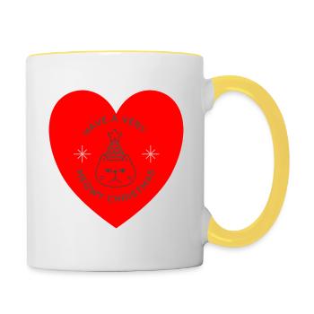 Meowy Christmas– Lustiges Katzen-Weihnachtsdesign - Tasse zweifarbig - Weiß/Gelb - Rechts