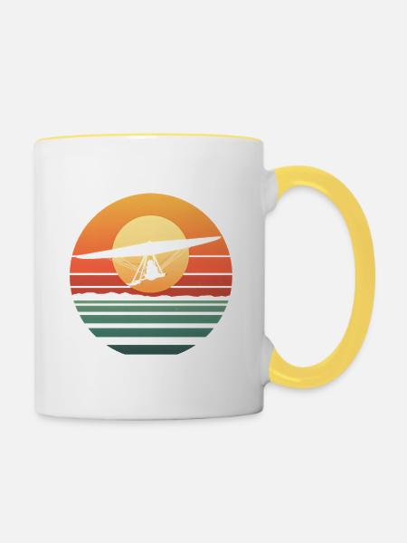 Oldtimer Hängegleiter - Tasse zweifarbig - Weiß/Gelb