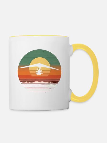 Oldtimer-Hängegleiter-Sonnenuntergang - Tasse zweifarbig - Weiß/Gelb
