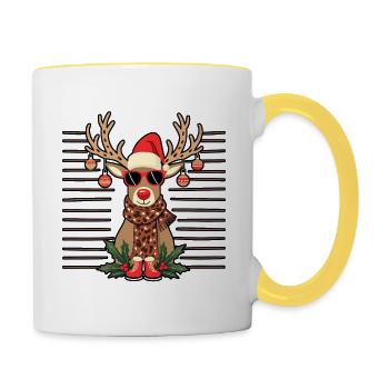 Weihnachten Rentier Rudolph Lustig Geschenk - Tasse zweifarbig - Weiß/Gelb - Rechts