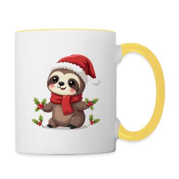 Frohe Weihnachten Weihnachts Faultier - Tasse zweifarbig - Weiß/Gelb - Rechts