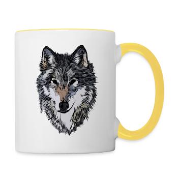 Hunde Gesicht Grafik Design - Tasse zweifarbig - Weiß/Gelb - Rechts