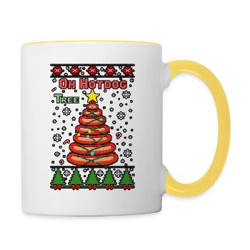 Hot Dog Weihnachtsbaum ugly Weihnachts Weihnachten - Tasse zweifarbig - Weiß/Gelb - Rechts