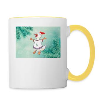 Weihnachtsente im festlichen Pullover Christmas - Tasse zweifarbig - Weiß/Gelb - Rechts