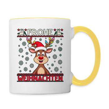 Lustige Rentier Weihnachten – Frohe Festtage - Tasse zweifarbig - Weiß/Gelb - Rechts