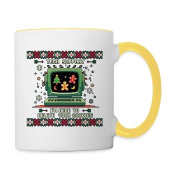 Tech Support – Funny Delete Cookies Shirt - Contrasting Mug - white/yellow - Right