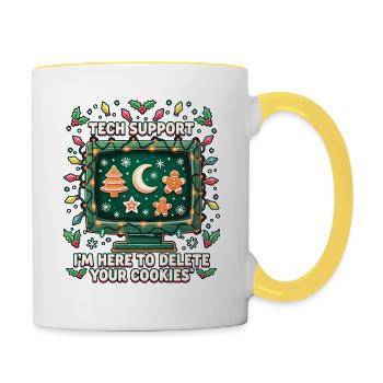 I'm Here To Delete Your Cookies – Tech Shirt - Tasse zweifarbig - Weiß/Gelb - Rechts