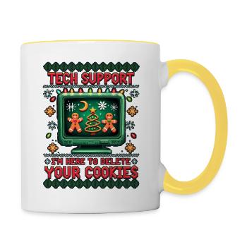 Tech Support – "I'm Here To Delete Your Cookies" - Tasse zweifarbig - Weiß/Gelb - Rechts