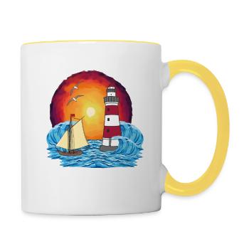 Lighthouse Sailing Ship Maritime Ships Ship - Contrasting Mug - white/yellow - Right
