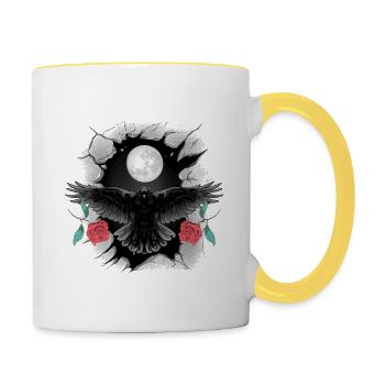 Mystic Corbeau Corbeau Roses Halloween - Mug contrasté - blanc/jaune - Droite