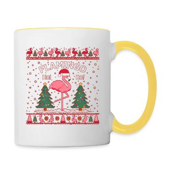 Flamingo – "Ho! Ho! Ho!" Weihnachten - Tasse zweifarbig - Weiß/Gelb - Rechts