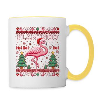 Flamingo Ho! Ho! Ho! - Weihnachten - Tasse zweifarbig - Weiß/Gelb - Rechts