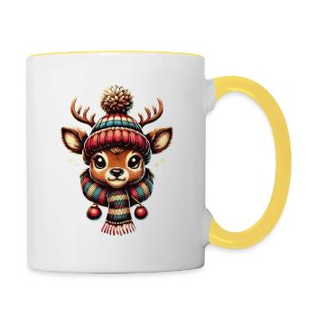 Vintage Noël renne Design flocons de neige - Mug contrasté - blanc/jaune - Droite