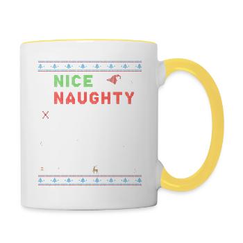 Nice Naughty – Ich war es nicht – Weihnachtshumor - Tasse zweifarbig - Weiß/Gelb - Rechts