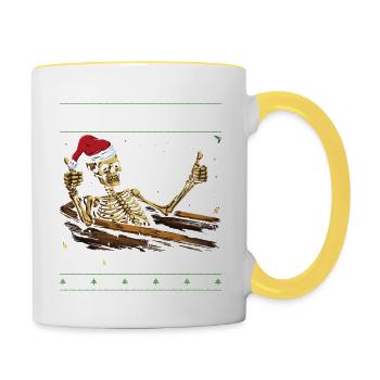 Funny Xmas Skeleton Quote - Dead Inside But Jolly - Contrasting Mug - white/yellow - Right