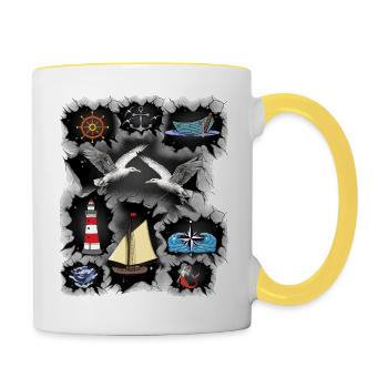 Maritime Cruise Seagulls Lighthouse Ship Captain - Contrasting Mug - white/yellow - Right