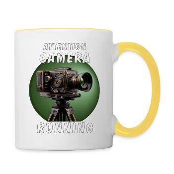 ATTENTION CAMERA RUNNING - Tasse zweifarbig - Weiß/Gelb - Rechts