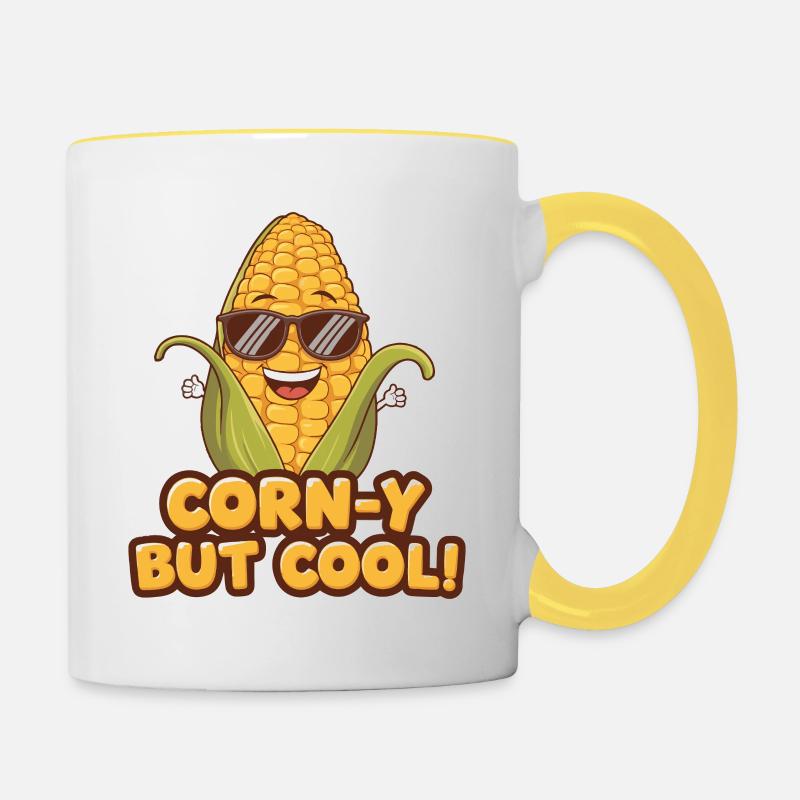 CORN BUT COOL - Contrasting Mug - white/yellow